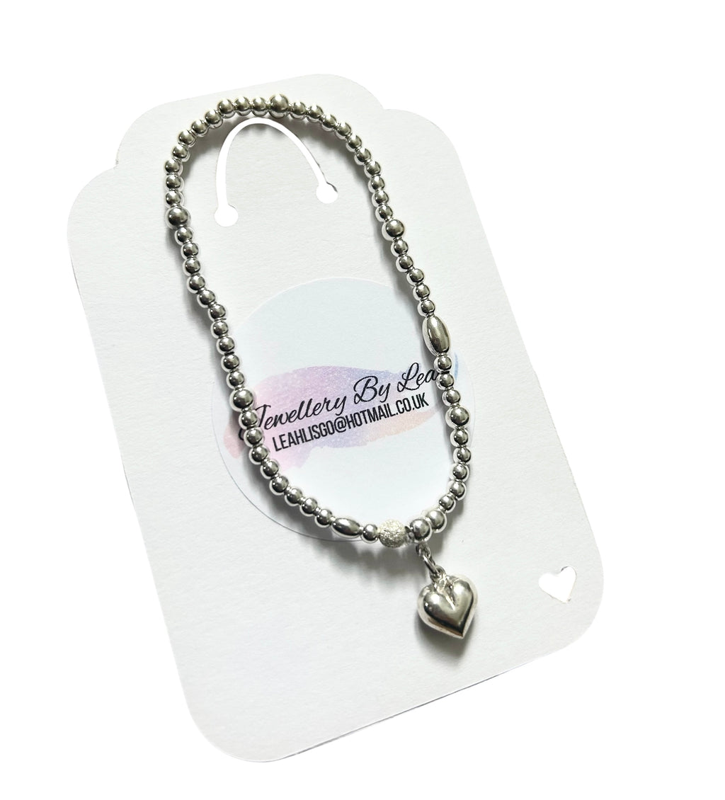 Sterling Silver Beaded Love Heart Bracelet