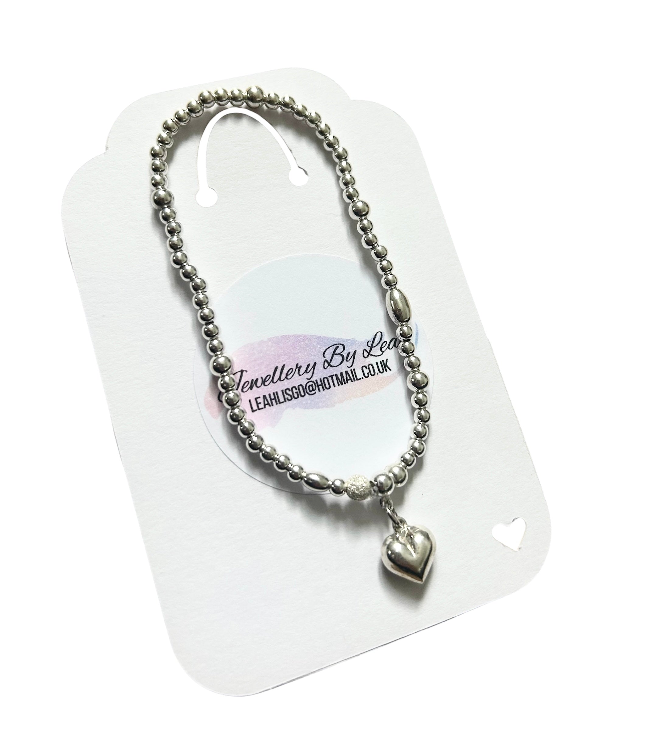 Sterling Silver Beaded Love Heart Bracelet