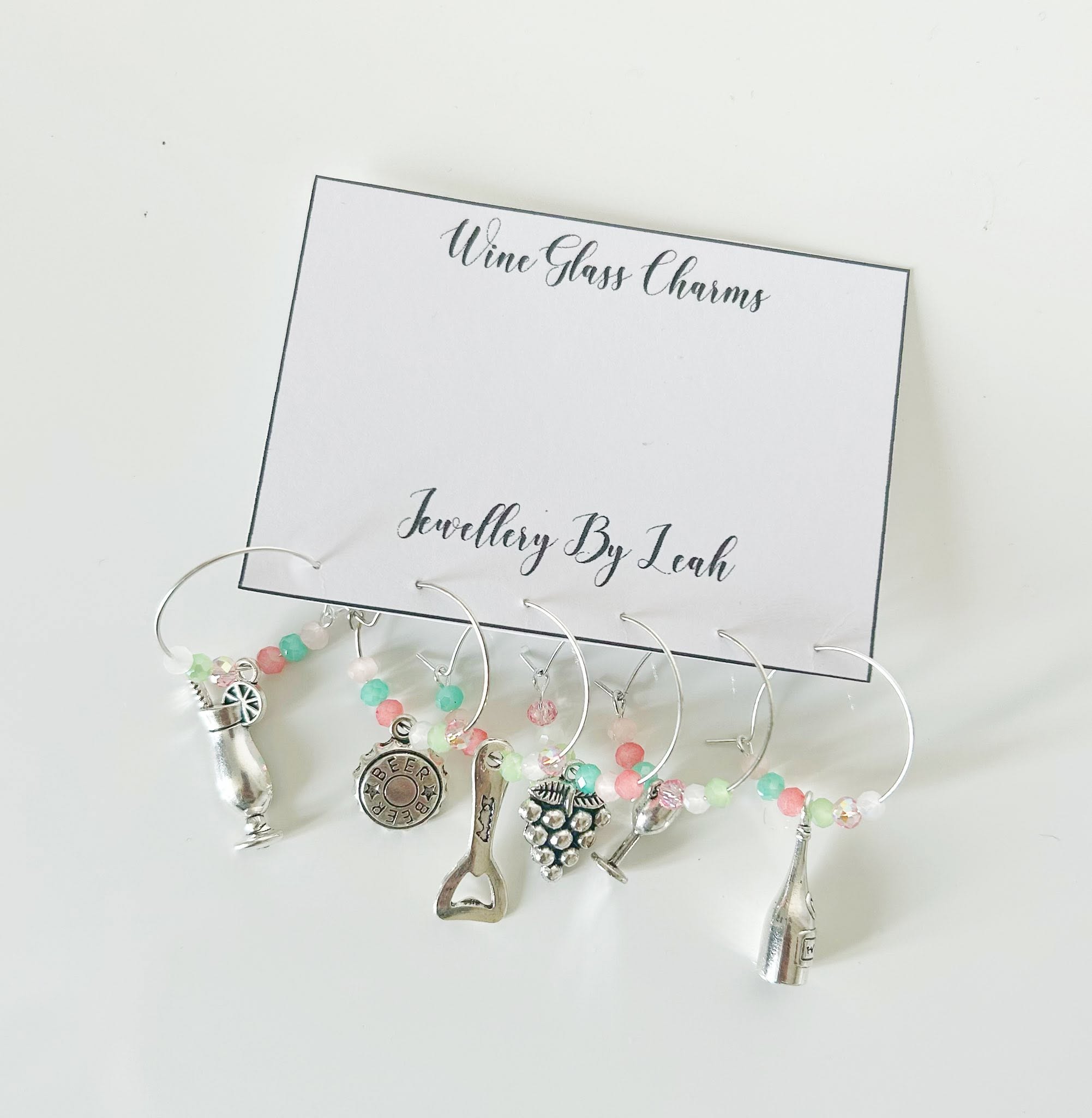 Wine Glass Charms with Coloured Beads – Set of 6 Reusable Wine Glass Markers for Parties