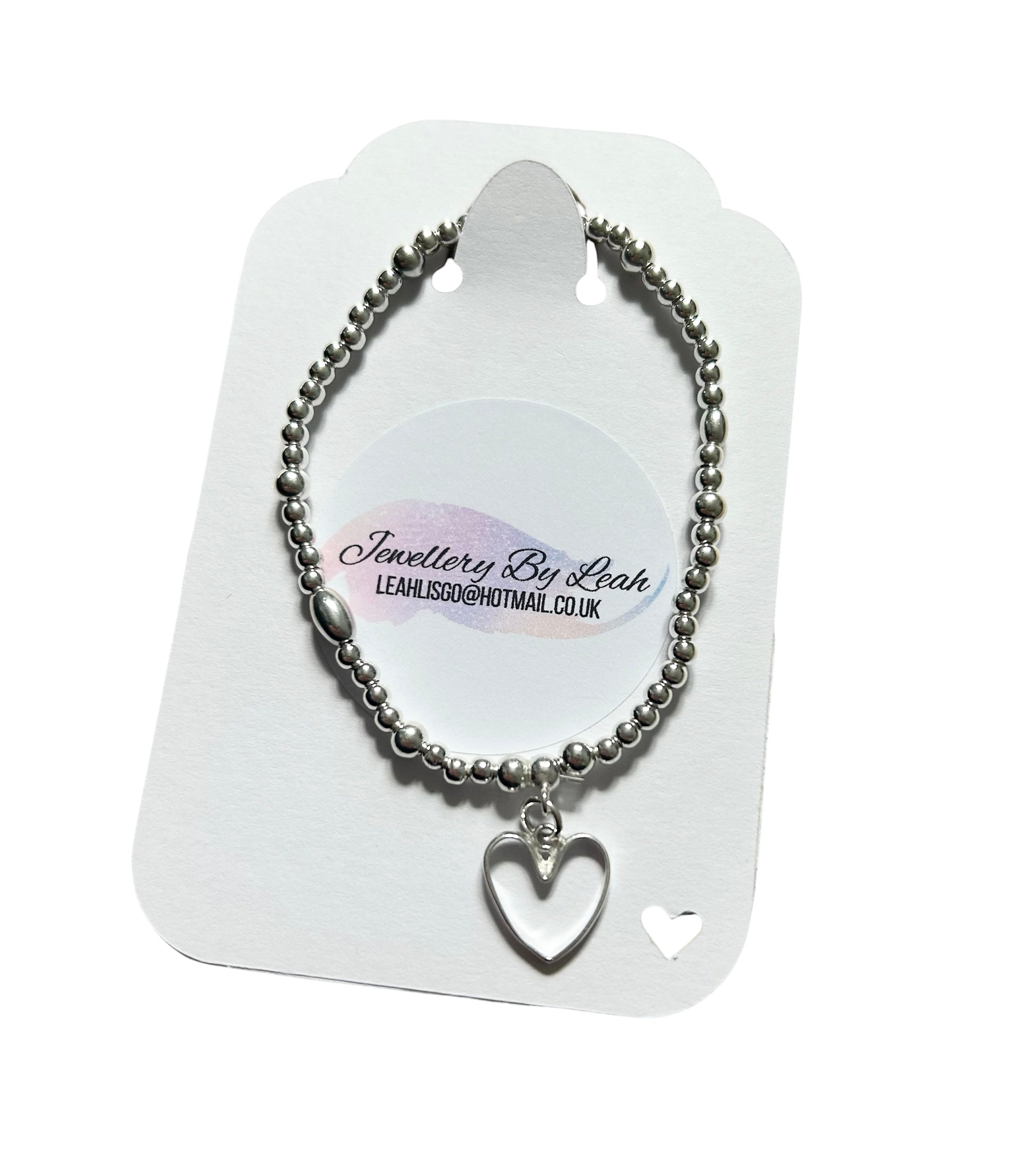 Handmade .925 Sterling Silver Beaded Bracelet With Open Heart Charm