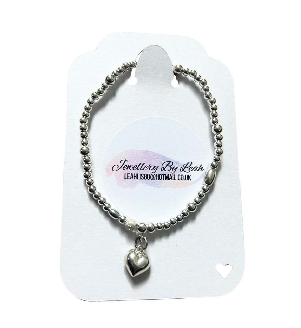 Sterling Silver Beaded Love Heart Bracelet