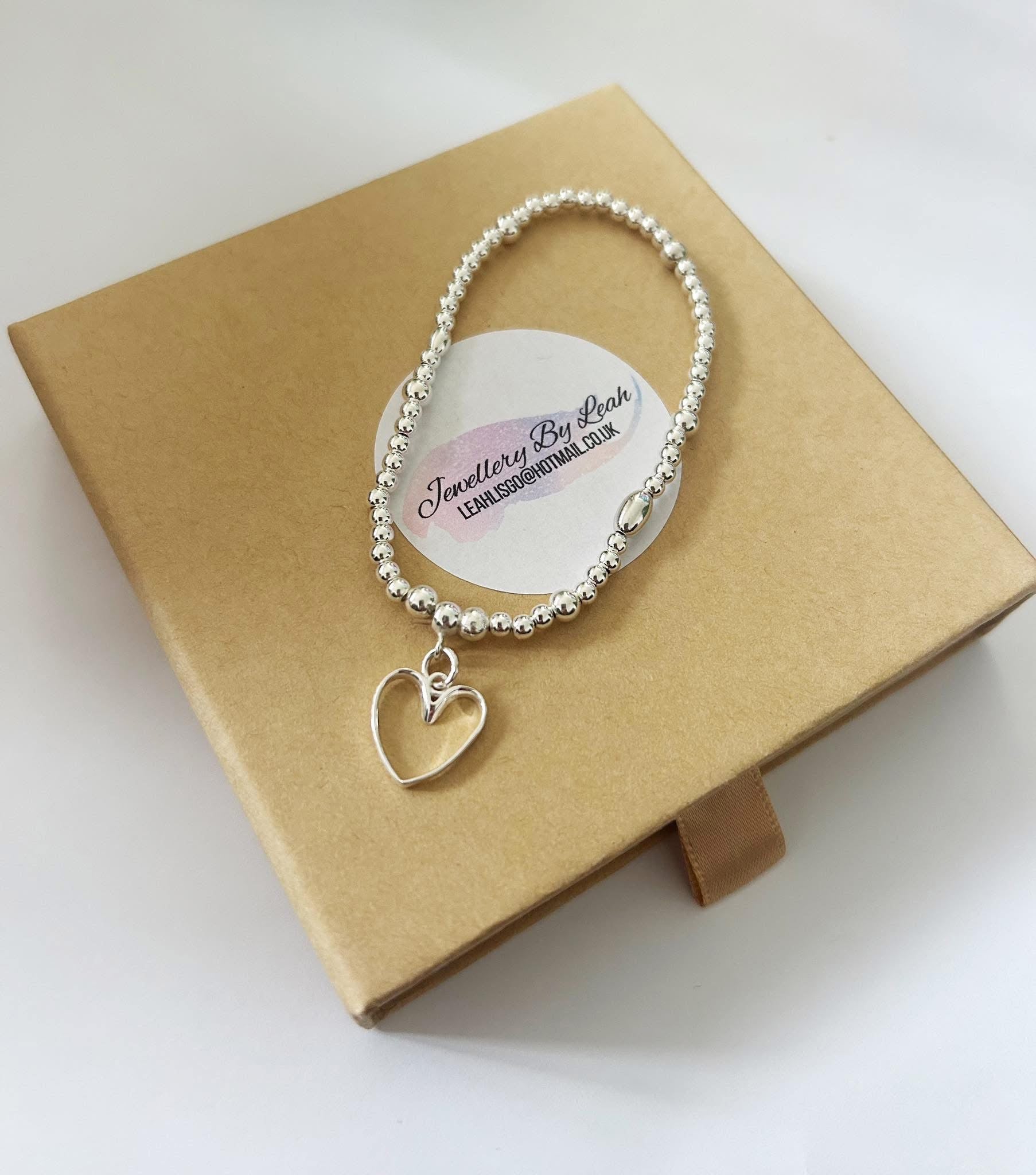 Handmade .925 Sterling Silver Beaded Bracelet With Open Heart Charm