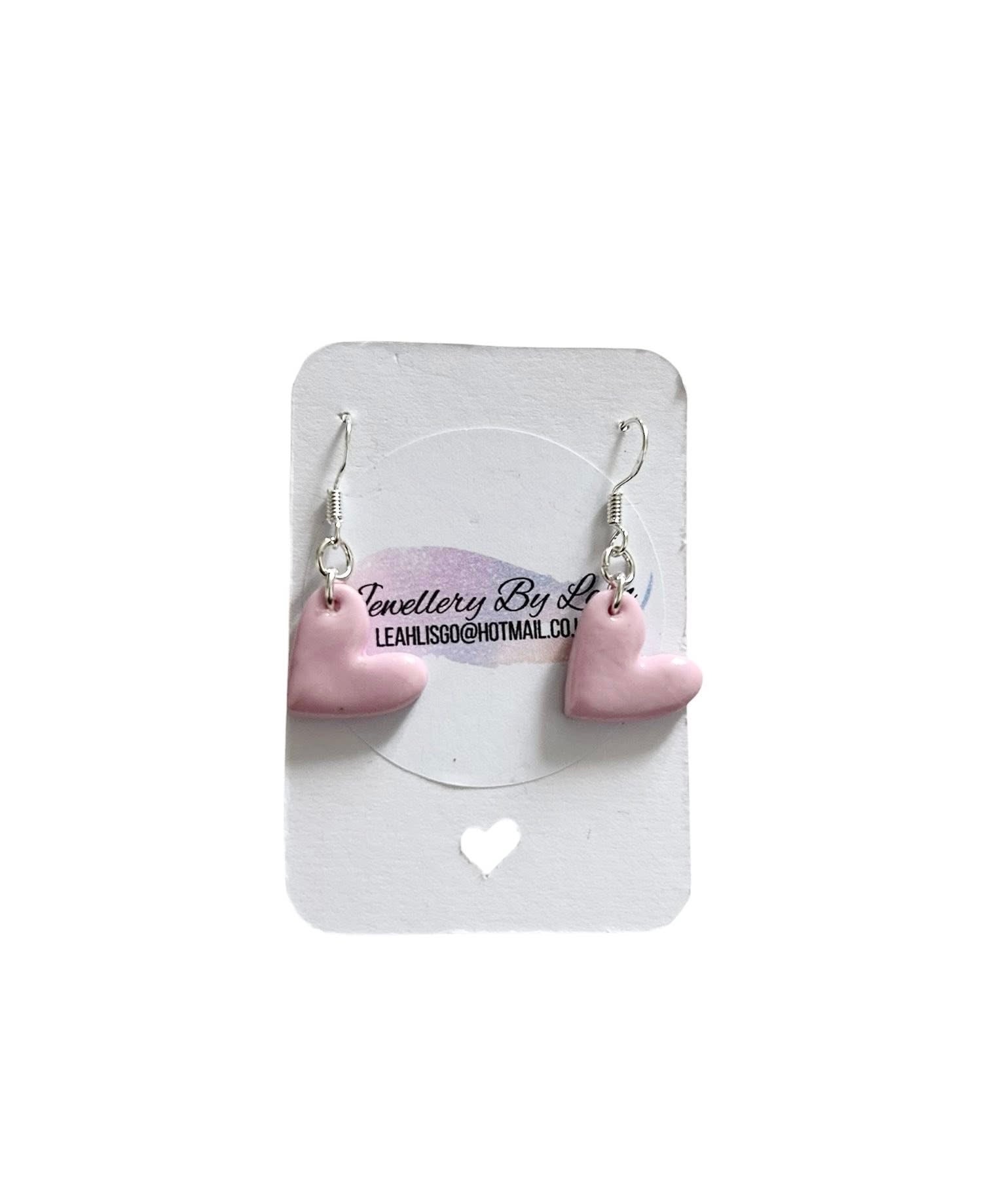 Polymer Dangly Heart Earrings, .925 Sterling Silver Hoops