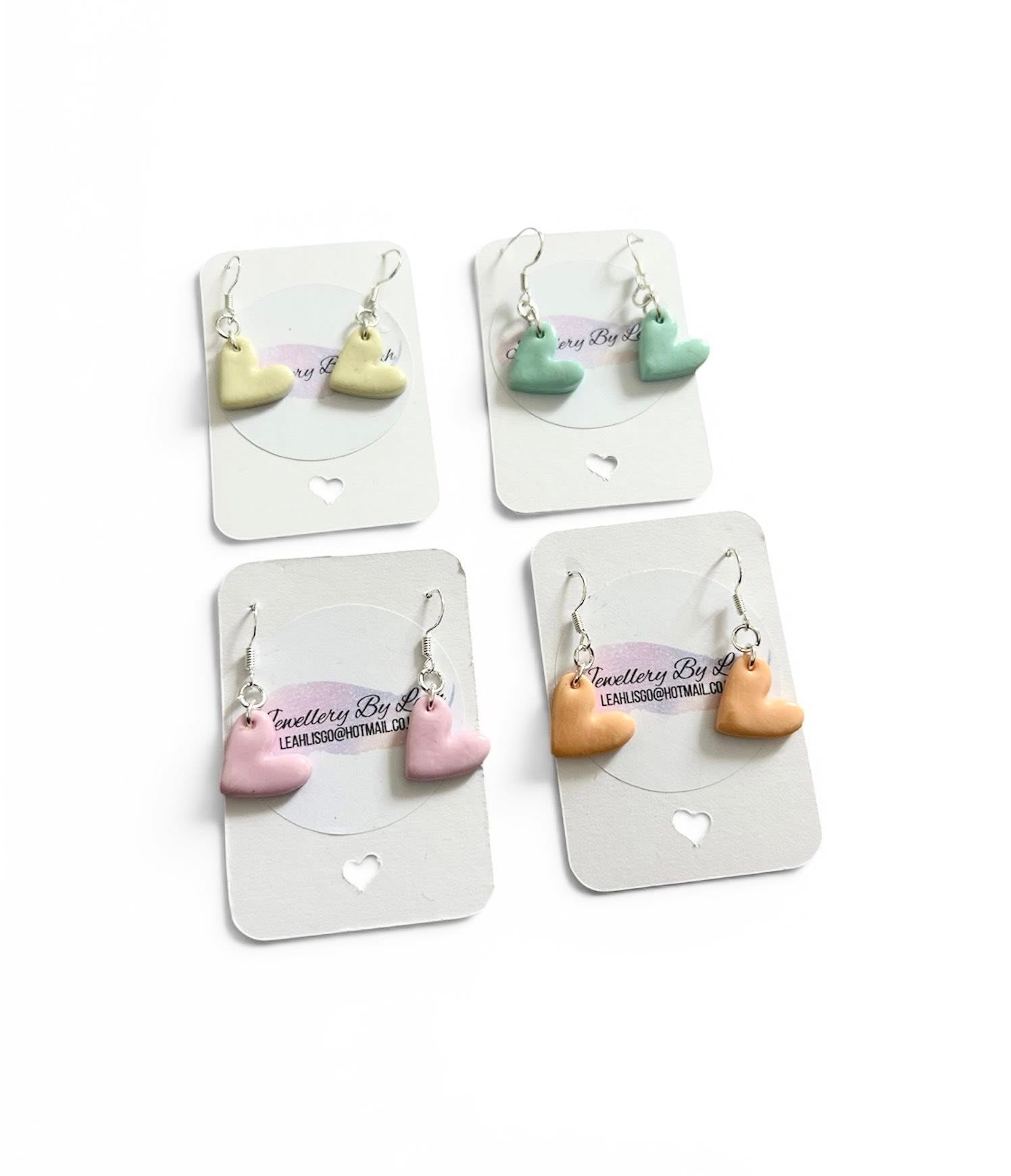 Polymer Dangly Heart Earrings, .925 Sterling Silver Hoops