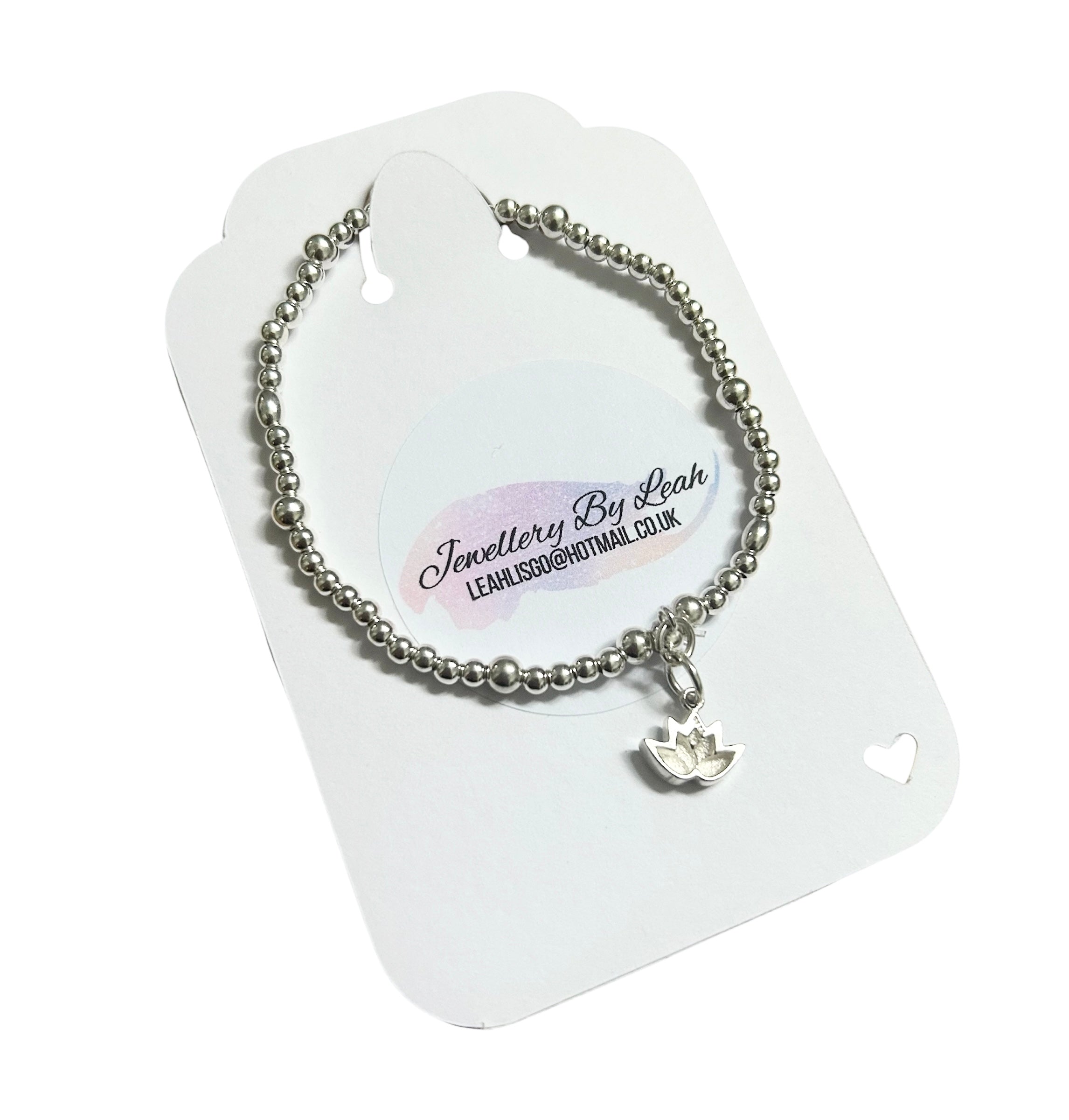 Handmade 925 Sterling Silver Beaded Bracelet, Lotus Flower Charm, Spiritual Gift