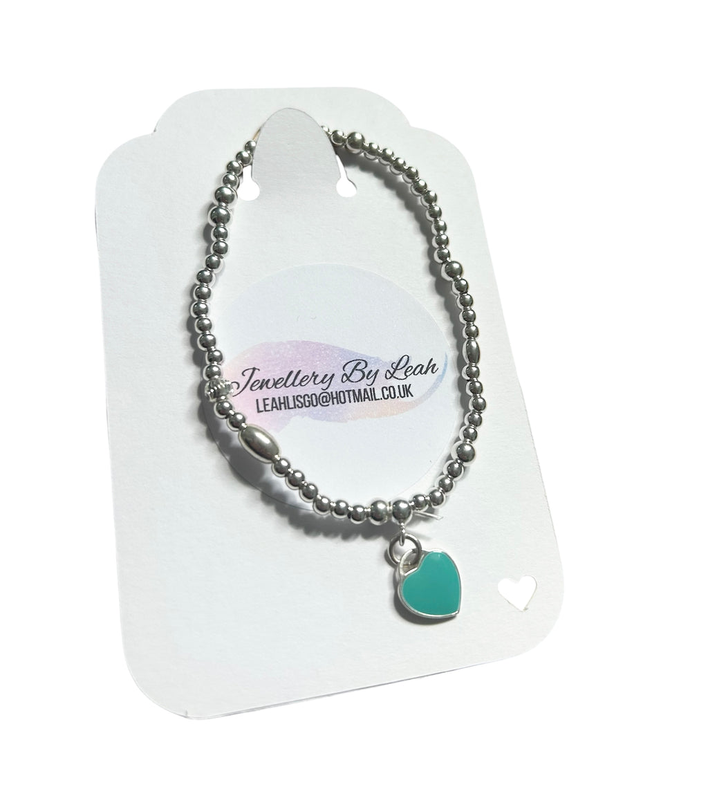 Handmade .925 Sterling Silver Beaded Love Heart Bracelet, Meaningful Gift for Her