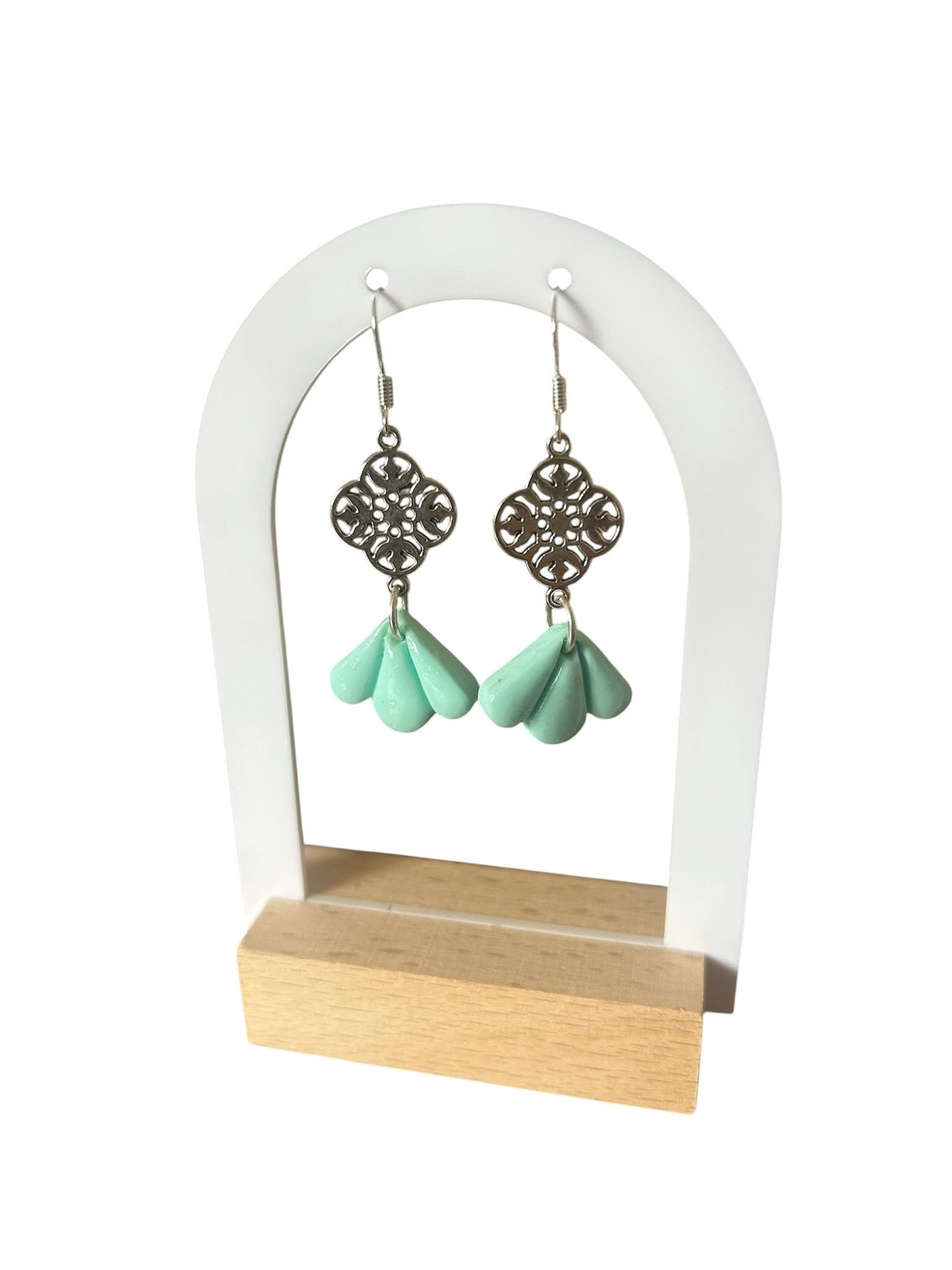 Polymer Clay Fan Earrings, Handmade Statement Dangly Earrings, Boho Jewellery